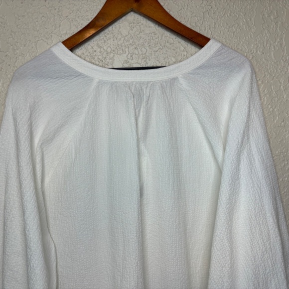 Free Assembly White Gathered Button Down Cotton Long Sleeve Top Women's … - Picture 6 of 14